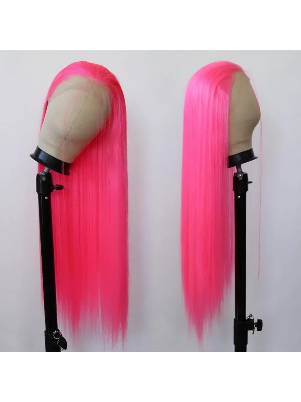 Vibrant Hot Pink Long Straight Lace Front Wig - Heat Resistant, Pre-Plucked Hair